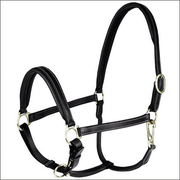 Cob Horze Horse Soft Leather Double Stitched Largo Halter Neck Straps Black