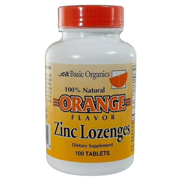 Basic Organics Natural Flavor Zinc Lozenges, Orange, 100 Tablets