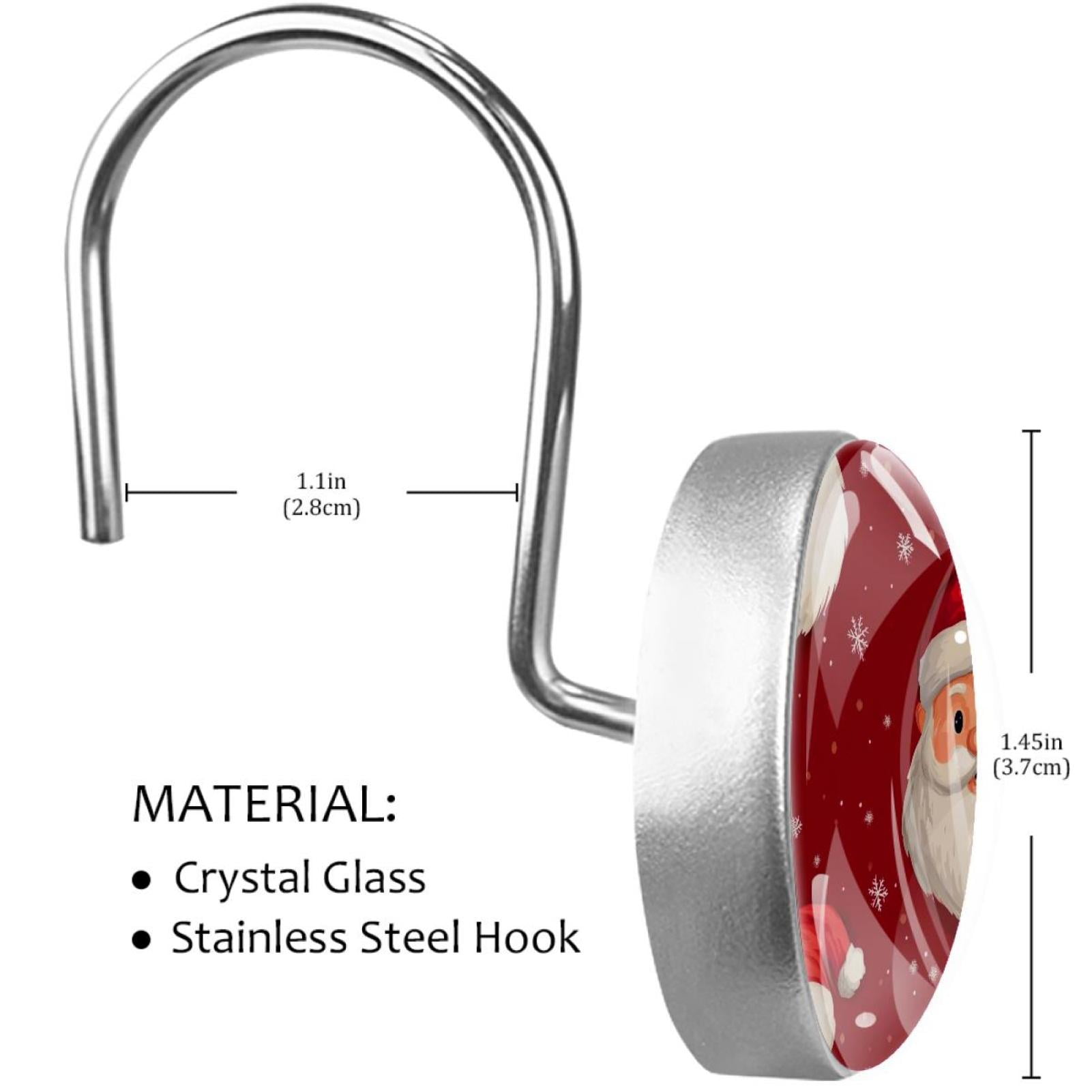 Vintage Santa Claus Red Shower Curtain Hooks Round Crystal Glass, Set of 12 Shower Curtain Rings - Shower Hooks for Curtain Shower Rings