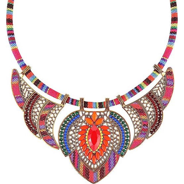 Gargantilla étnica colorida para festival, collar con pechera con cuentas bohemias, collares llamativos gruesos de aleación bohemia, gargantilla de disfraz tribal vintage para mujer, joyería