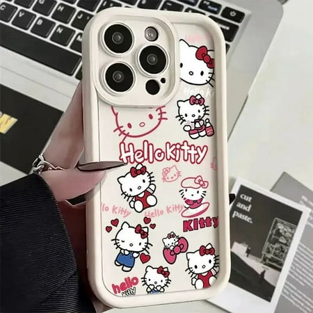 Sanrio Hello Kitty Pattern Silicone Phone Case For iPhone 11 12 13 14 15 Pro Max XS XR X 7 8 Plus SE 2020 2022 Shockproof Cover