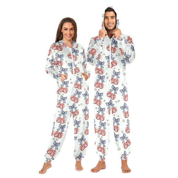 joogoo Blue Bows Disco Balls Unisex Adults Onesies Pajamas Jumpsuits L