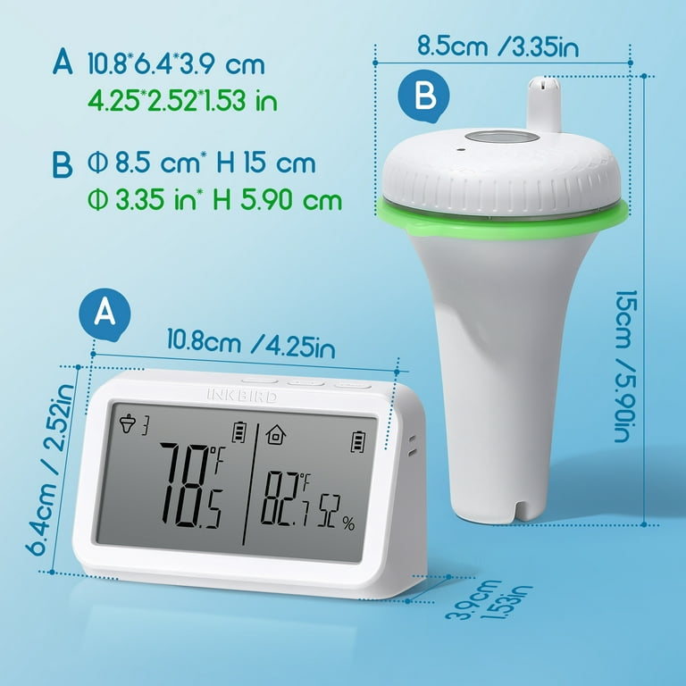 Wireless Floating Pool Thermometer Set, with Indoor Temperature Humidity Monitor