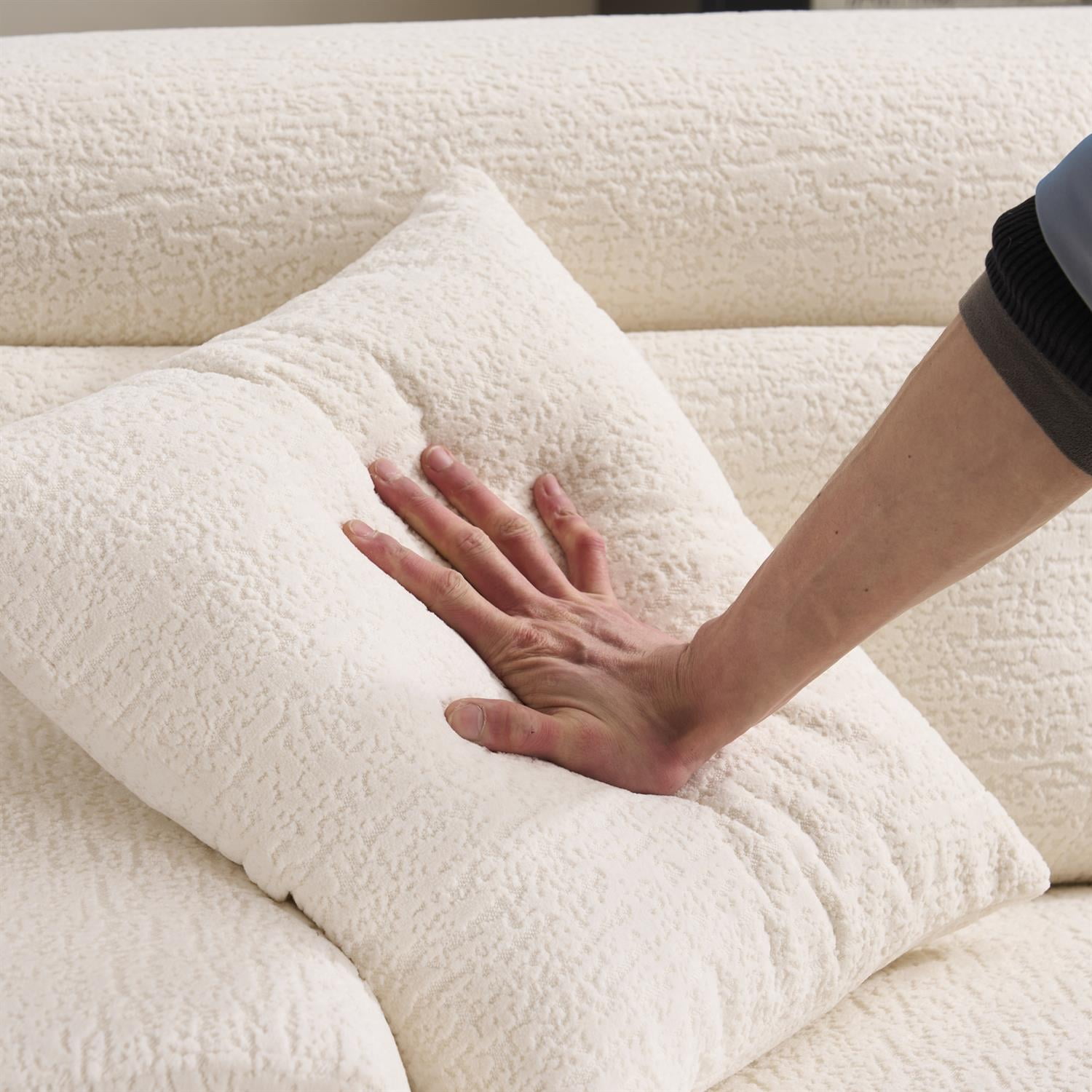 Demi Bonn 105" Modern L-Shaped Sectional Sofa, 3-Seater Couch with Chaise Lounge, 2 Accent Pillows, Wood Grain Chenille Fabric for Living Rooms, White