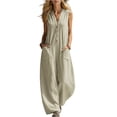 thumbnail image 2 of Linen Jumpsuits for Women Summer Casual Sleeveless V Neck Button Down Wide Leg Boho Jumpsuits, L, 2 of 5