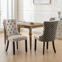 Auranook Set of 2 Velvet Upholstered Dining Chairs - Premium Solid Wood Legs, Nailhead Trim,Beige