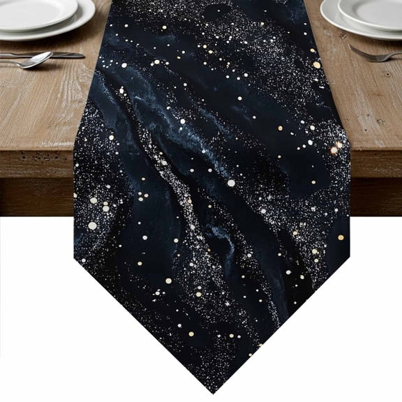 Table Runners 72 Inches Long, Starry Night Cotton Linen Kitchen Dining Coffee Table Runner for Party Home Decor, Chic Modern Black Blue Marble Texture Tabletop Dresser Scarves Runner 13x72 Inch