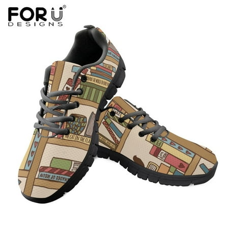 

Book Lovers Pattern Sneakers for Women Lightweight Flats Lace Up Shoes Ladies Breathable Air Mesh Shoes Footwear