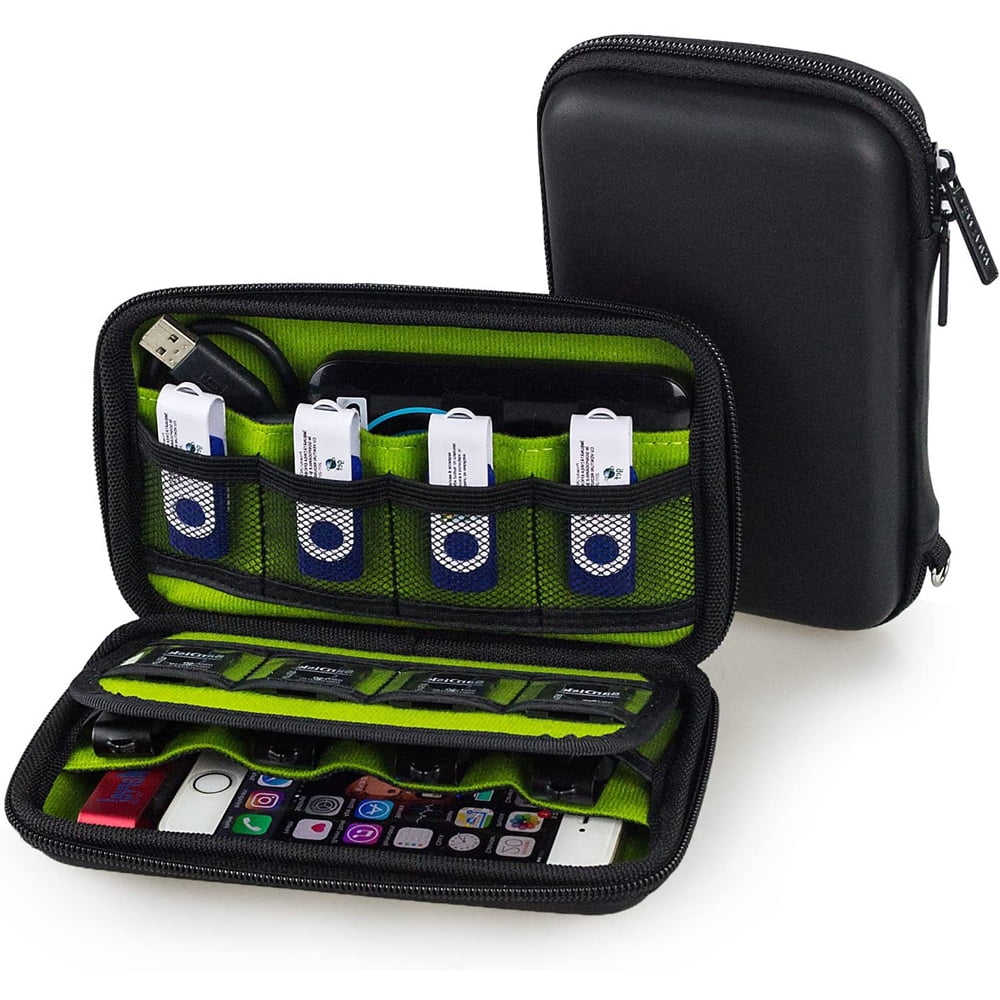 Black Rectangular Storage Hard Carry Case With Zip, Earphones Cables Powerbank