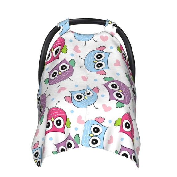 Car Seat Cover Baby - Blue Purple Pink Owl Breathable Infant Car Seat Cover for Baby Carseat, Lightweight Comfort Baby Essentials Must Haves Newborn Stuff for Girl Boy