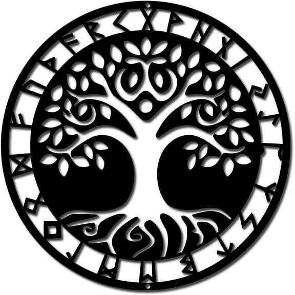 Tree of Life Wall Art Tree of Life Metal Decor Family Tree Metal Wall Decoration Black Round Sculptures Hollow Out Wall Hanging Ornament