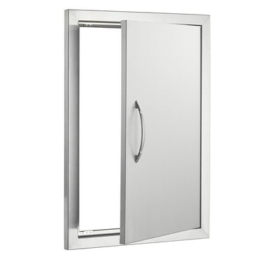 KFFKFF Barbecue Access Door, 17W x 24H Inch Solo Outdoor Kitchen Entry, Stainless Steel Recessed Door, Wall Upright Door with Grip, for Barbecue Island, Grill Station, External Cupboard