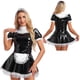 thumbnail image 3 of Vestido de charol para mujer, dulce disfraz de sirvienta Lolita, delantal de satén de manga larga, enagua de tul, vestido acampanado, ropa para discoteca de Halloween, 3 of 5