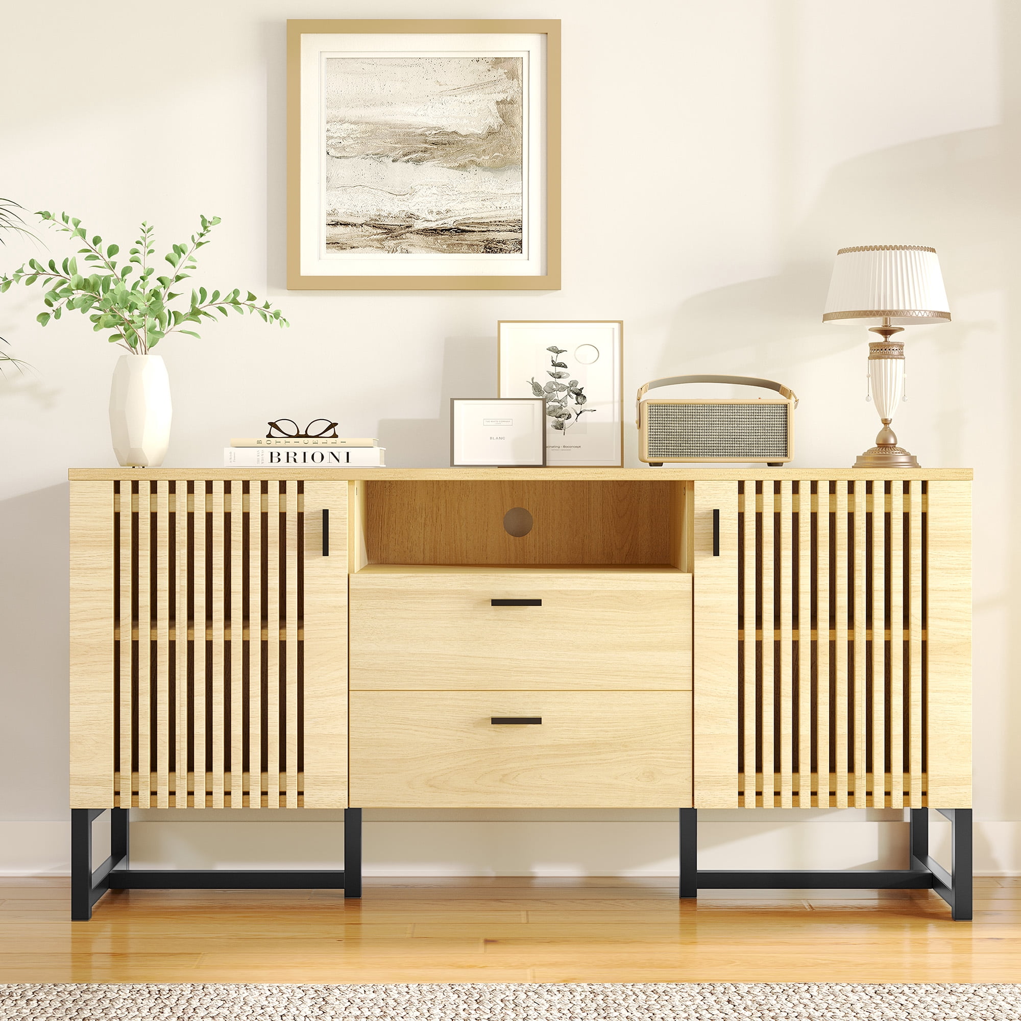 Dextrus 59'' Mid-Century Wood TV Stand Console Media Cabinet with Storage, Entertainment Center for Living Room, Bedroom