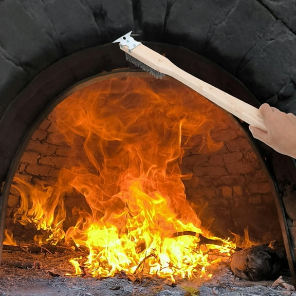 Raindrops Pizza Oven Brush With Scraper Pizza Stone Cleaning Brush Stainless Steel Brush Pizza Oven Tools And Accessories Essential For Outdoor Use