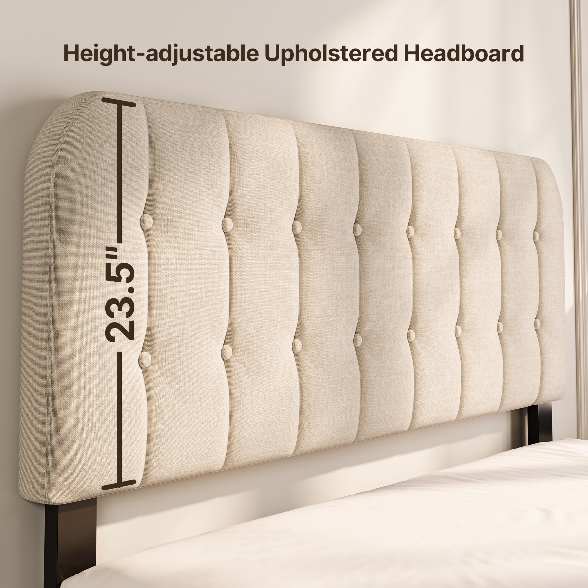 Jolifa Bed Frame Queen, Upholstered Platform Bed with Headboard, No Box Spring Needed/Easy Assembly, Beige