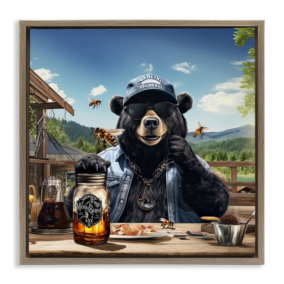 Stupell Industries Eclectic Bear at Rustic Campsite Brown Floating Frame Canvas Art, 25 x 25, by Jim Baldwin