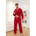 thumbnail image 2 of U2SKIIN Mens Fleece Pajama Set, Soft Warm Long Sleeve Sleepwear with Pockets Cozy Button-Down Pjs for Men（Burgundy, S）, 2 of 3