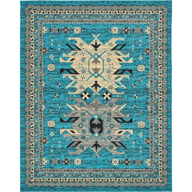 Unique Loom Taftan Collection Geometric Tribal Area Rug, 8 x 10 Feet, Turquoise/Gray
