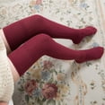 thumbnail image 5 of Xiao Hua 1 par de medias hasta la rodilla de color liso, calcetines de punto de algodón, calcetines retro hasta el muslo, negros, 5 of 5