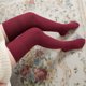thumbnail image 5 of Xiao Hua 1 par de medias hasta la rodilla de color liso, calcetines de punto de algodón, calcetines retro hasta el muslo, negros, 5 of 5