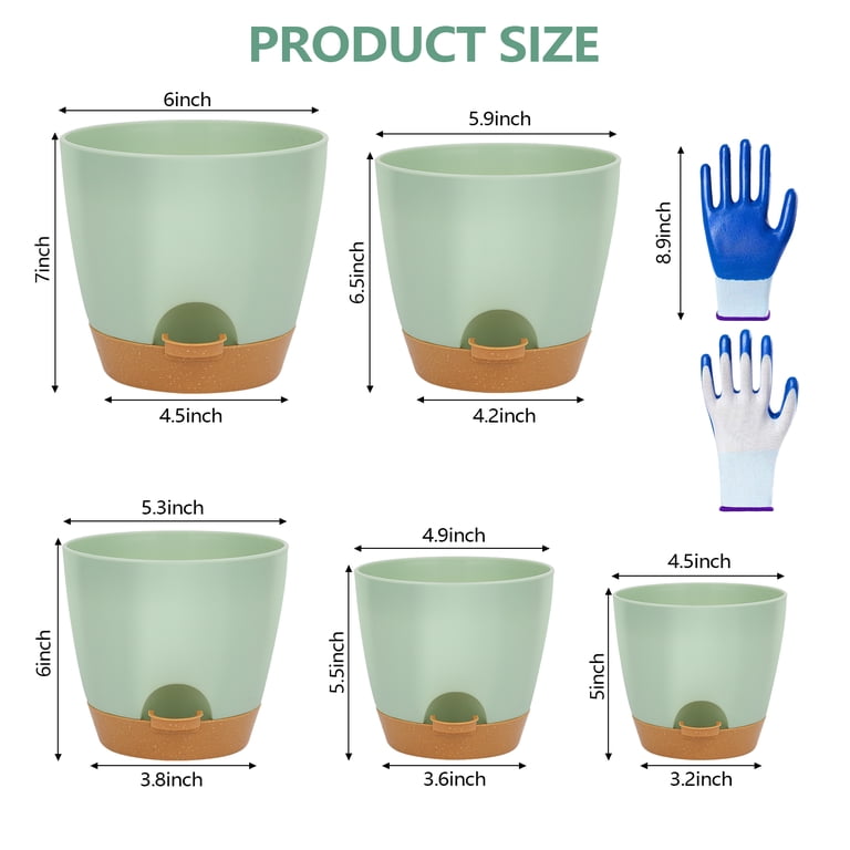 PHANCIR 5-Pack Self-Watering Plant Pots, 5-7 Inch Green photo 5