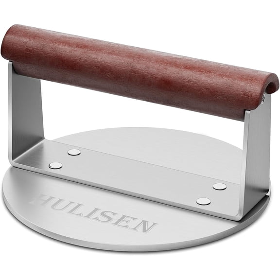 Burger Smasher, Stainless Steel Smashed Burger Press, 6 Inch Hamburger Press for Griddle, Heavy-Duty Grill Press with Wood Handle, BBQ Accessories Tool, Weights 1.24 lb, Gift Wrapping