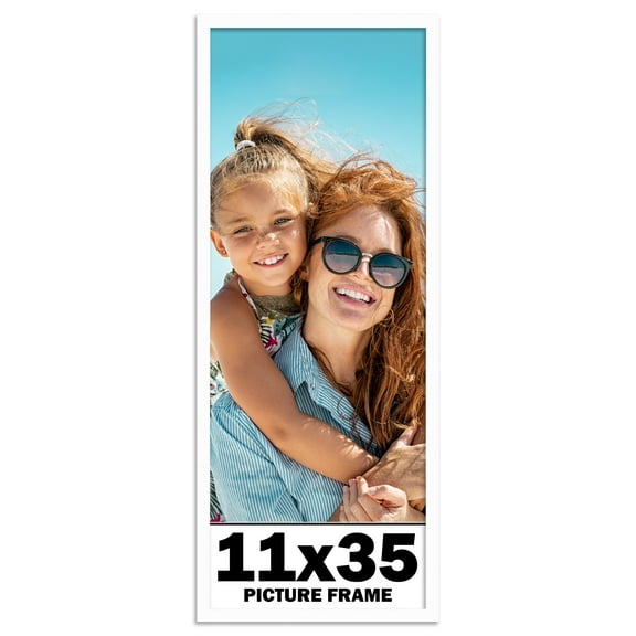 11x35 Frame White Solid Wood Picture Frame Includes UV Acrylic Shatter Guard Front, Acid Free Foam