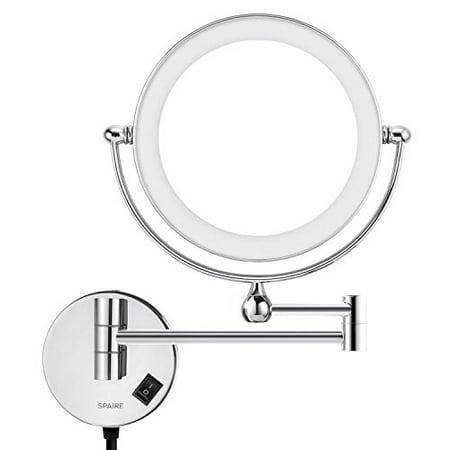 Spaire Bathroom Mirror Led Lighted 5x And 1x Magnification 8 2 Inch Two Sided Wall Mounted Magnifying Chrome Finish For Spa Hotel