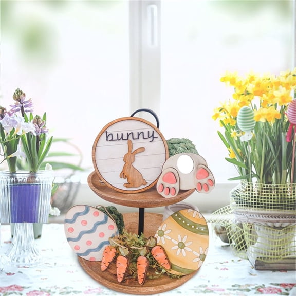 Goowood Easter Decorations Spring Decor Farmhouse Tiered Tray Decorations Home Decor Desktop Ornament for Holiday Coffee Bar Display