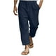thumbnail image 1 of Pantalones largos de verano para hombre, informales, de imitación y lino, con cintura elástica, cordón ajustable, bolsillos rectos, transpirables, de poliéster., 1 of 5