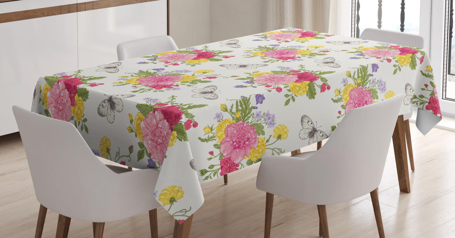 Multicolor Rectangular Table Cover for Dining Room Kitchen Decor Ambesonne Pale Pink Tablecloth Vibrant Colorful Summer Field Meadow Inflorescence Herbs Foliage Garden 60 X 90