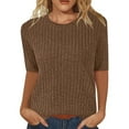thumbnail image 2 of Womens Short Sleeve Ribbed Sweater Crew Neck Summer Soft Casual Pullover Top, 2 of 5