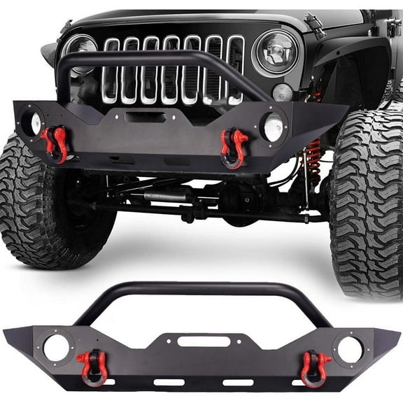 Front Bumper Fit for 2007-2018 Jeep WRANGLER JK&2018-2026 JEEP WRANGLER JL&2019-2026 JEEP GLADIATOR JT w/D-Ring Shackles