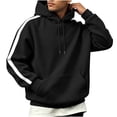 thumbnail image 5 of Gytharion Men's Contrast Stripe Hoodies Drawstring Kangaroo Pockets Solid Color Casual Pullovers Winter Warm Classic Sports Sweatshirts, 5 of 6