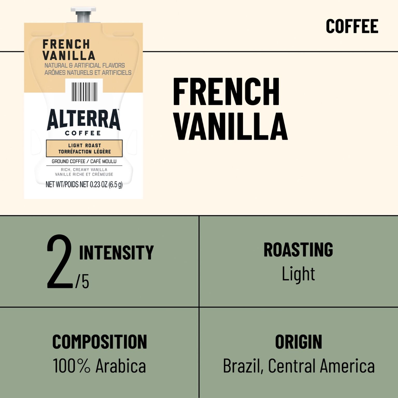 Flavia Alterra French Vanilla Coffee Freshpacks works only with Flavia Brewers, Light Roast (Case of 40)