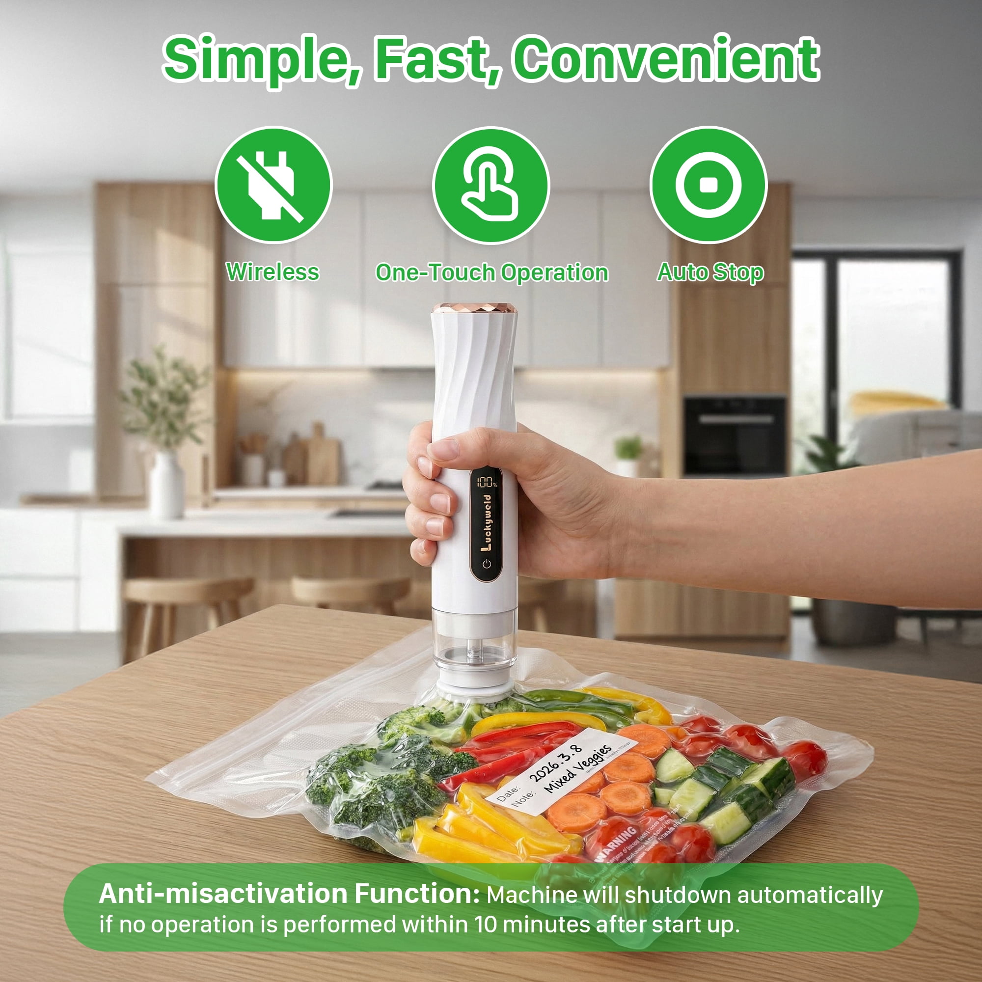 Handheld Vacuum Sealer for Food, 30 Reusable Bags & Battery Level Indicator for Kitchen,Gifts for Mom, Wife, Chef & Home