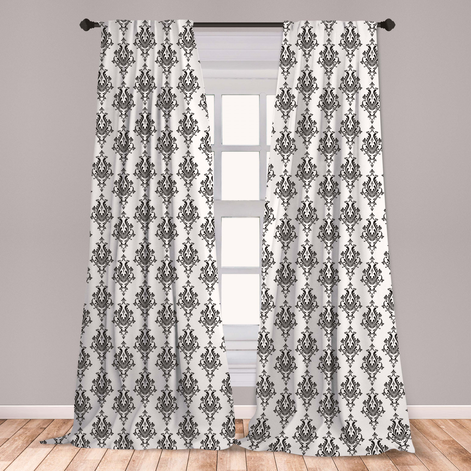 Damask Curtains 2 Panels Set, Baroque Style Victorian Renaissance