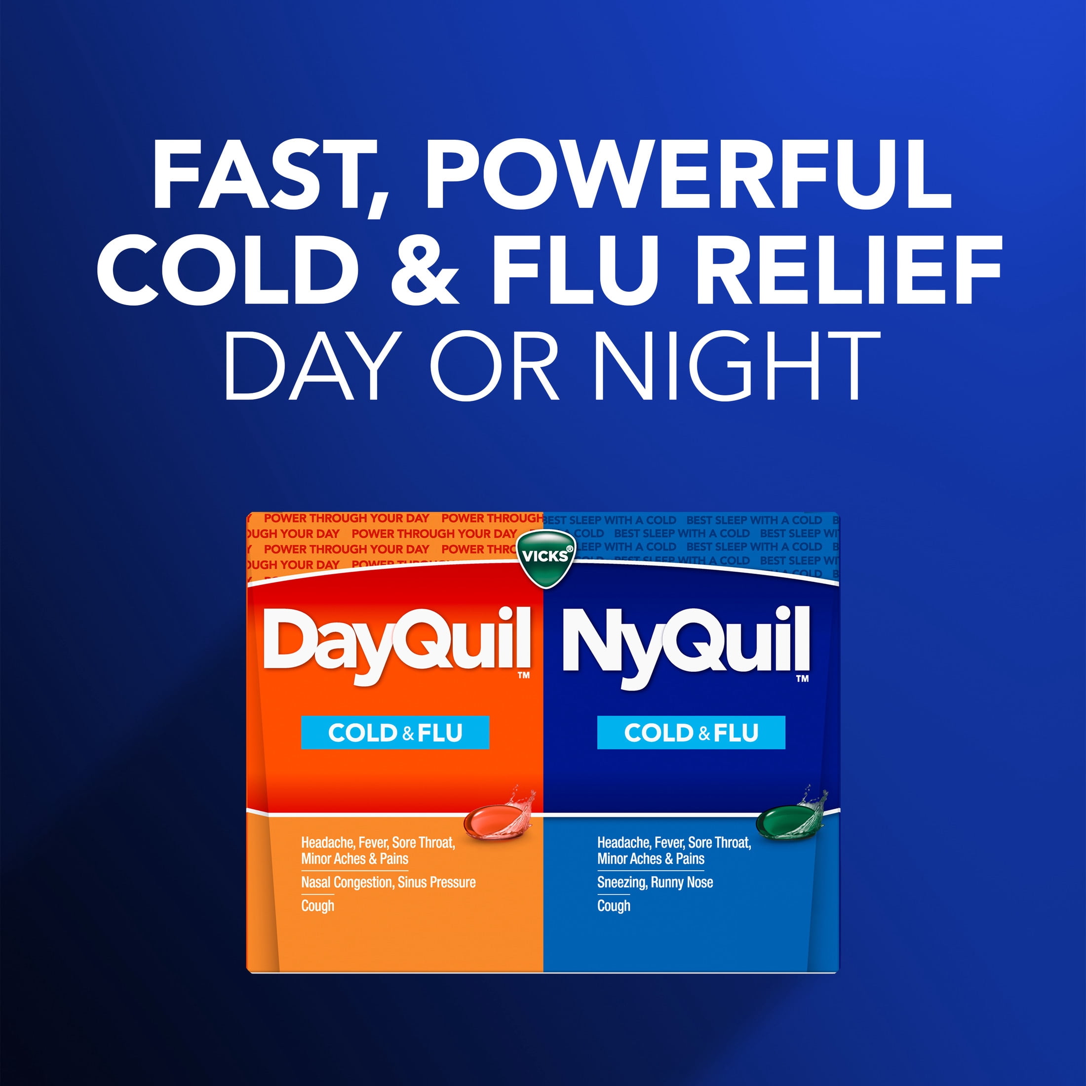 Vicks DayQuil & NyQuil Cold and Flu Liquicaps, Cold and Flu Medicine for Adults, 60 Count
