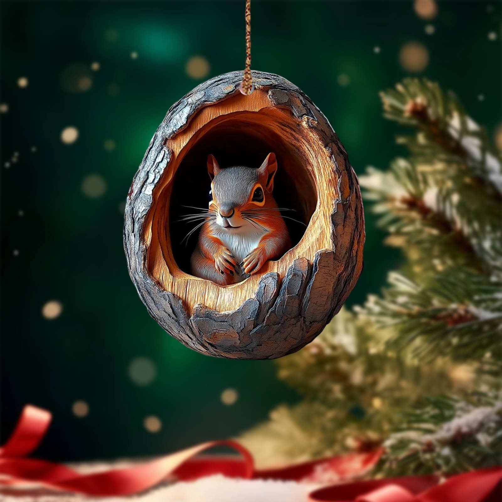 Ornement De Noël Acrylique 2D En Forme D'Animaux - Raton Laveur, Hibou, Écureuil, Hérisson, Lapin - Décoration Arbre Ou Maison - 8