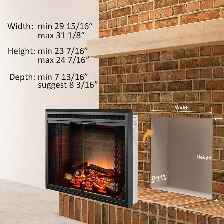 PuraFlame Klaus Electric Fireplace Insert with Fire Crackling Sound, Glass  Door and Mesh Screen, 750/1500W, Black, 29 15/16 Inches Wide, 23 3/16 Inches  High - Walmart.com