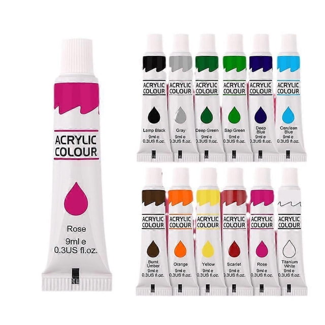 12 Color Acrylic Paint Set 9ml Student Drawing Paint Art Materials Portable Art Watercolor Acrylic Paint