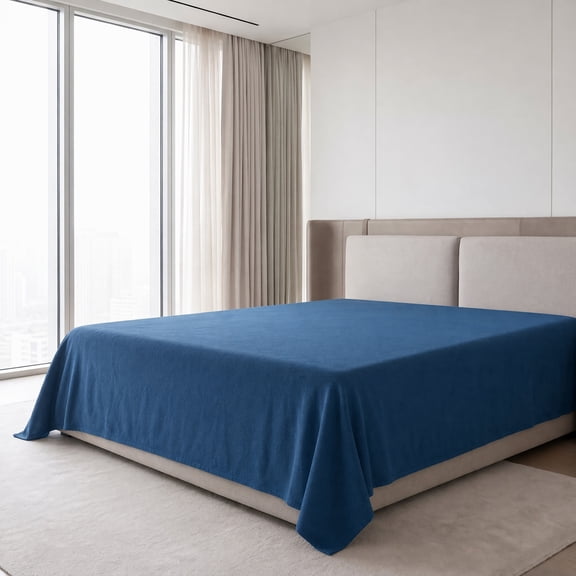 Unique Bargains Polyester Bed Sheet Soft Flat Sheet Wrinkle Bedding Dark Blue 91"x96"