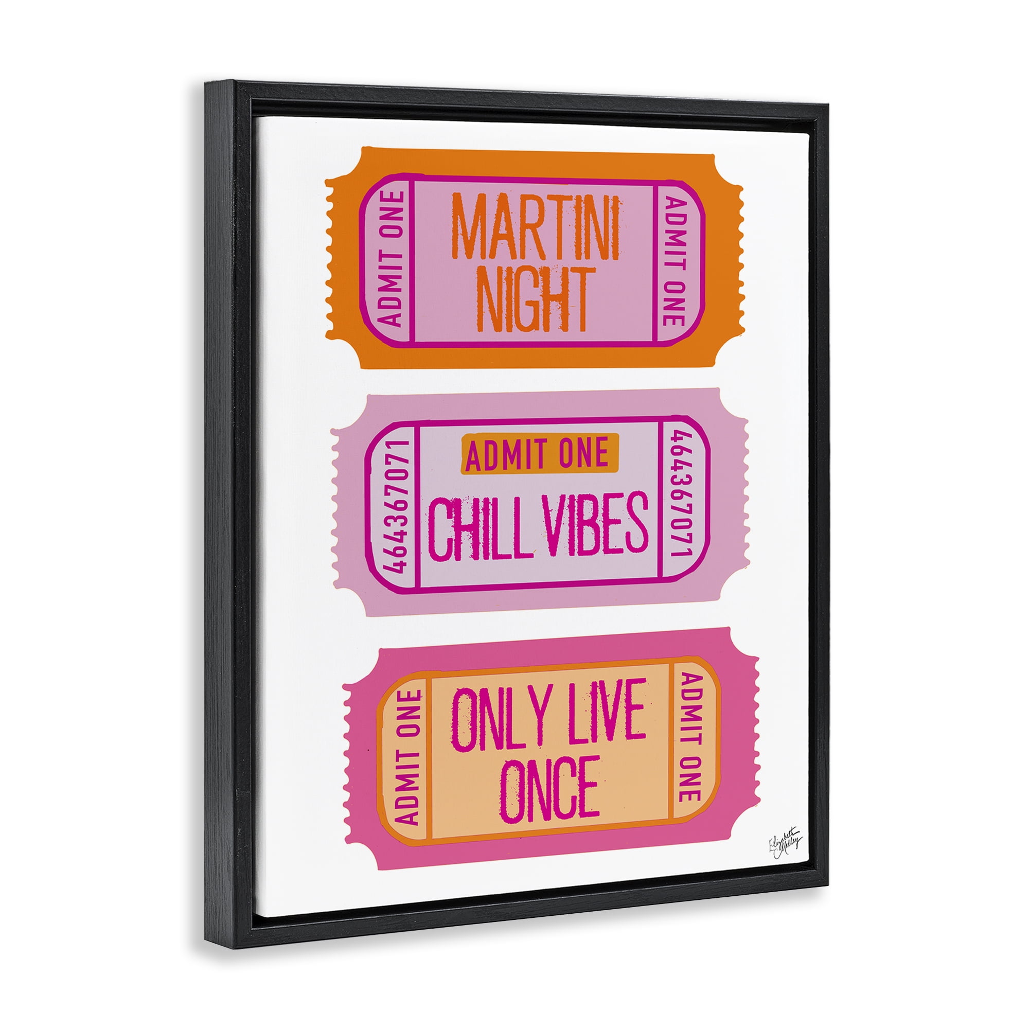 Stupell Industries Fun Party Phrase Tickets Text & Numbers Painting Black Floater Framed Canvas Art Print Wall Art, 25 x 31