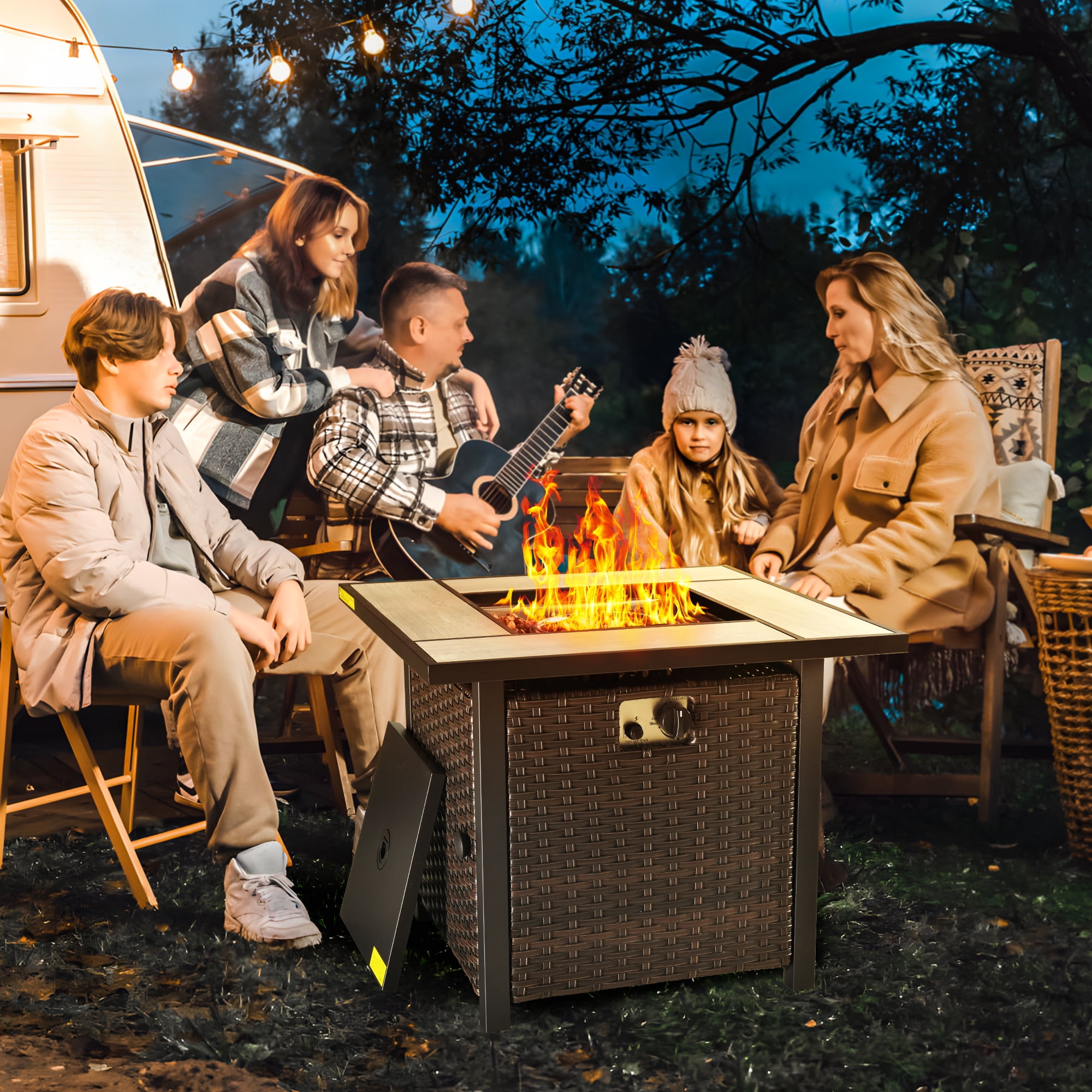 Ovios 30 Inch Propane Fire Pit CSA-Listed Outdoor Fire Pit Table, 50,000 BTU Wicker Gas Fire Pits for Outside with Lid and Lava Rock on Patio Deck Garden Backyard