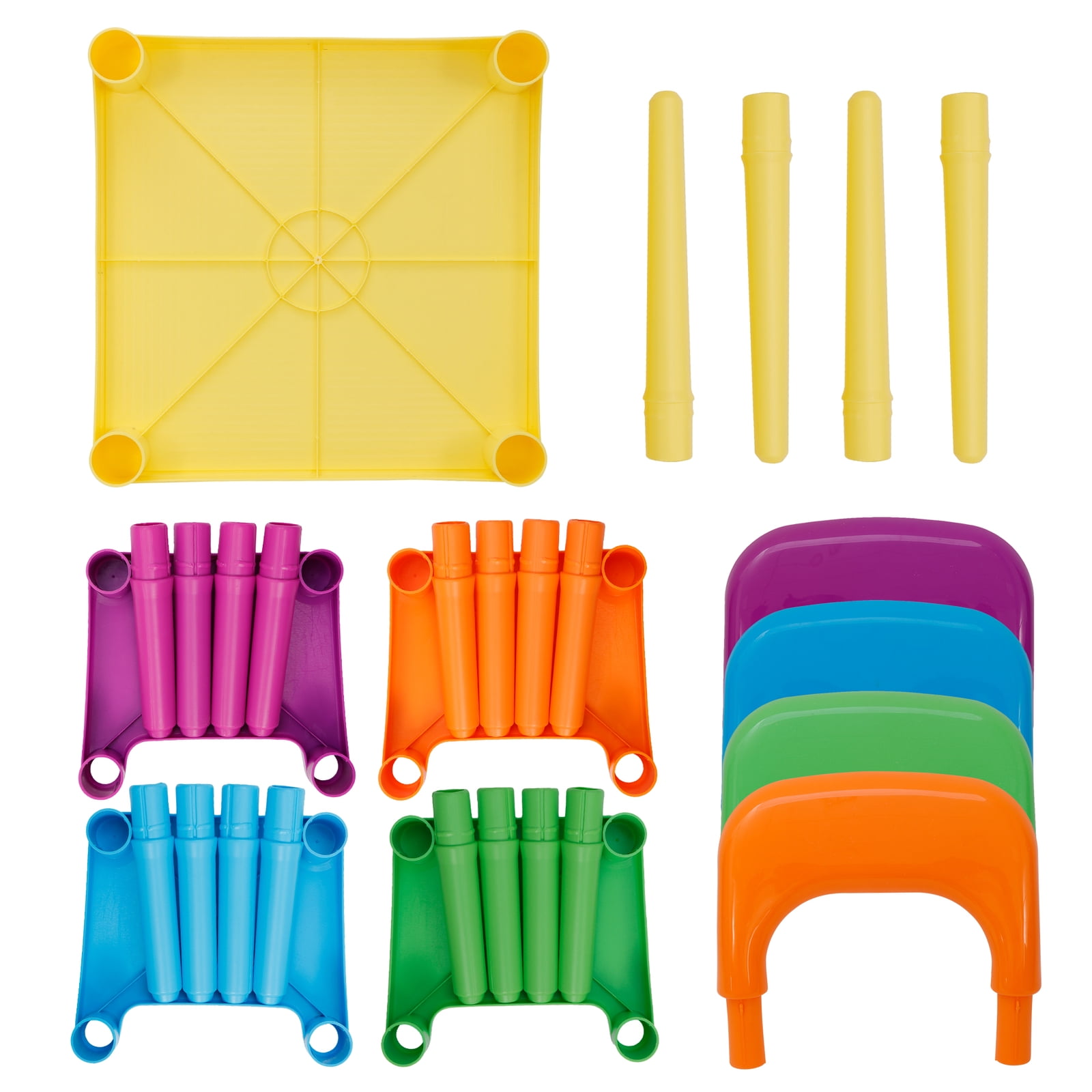Favory Kids Table and 4 Chair Set, Yellow Table with Chairs - Sturdy Toddler Activity Table for Playtime, Arts, Crafts, Reading, and More - 5-Piece Children’s Furniture for Daycare Playroom