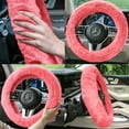 thumbnail image 5 of FH Group Cozy Soft Fluffy Fuzzy Universal Fit  14.5"-15.5" Plush Doe16 Faux Fur Steering Wheel Cover for Car, SUV, Van, Truck - Pink, 5 of 6