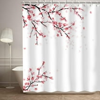 Cherry Blossom Shower Curtain Pink Floral Shower Curtain with 12 Hooks Sakura Fabric Bath Curtain Decorative Japanese Shower Curtain, 72" X 72"
