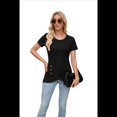 thumbnail image 3 of Blusas Lisas de Cuello Redondo y Corta para Mujer, 2025, Nuevas Blusas Holgadas de Verano, Lindas, Negras, XL, 3 of 9