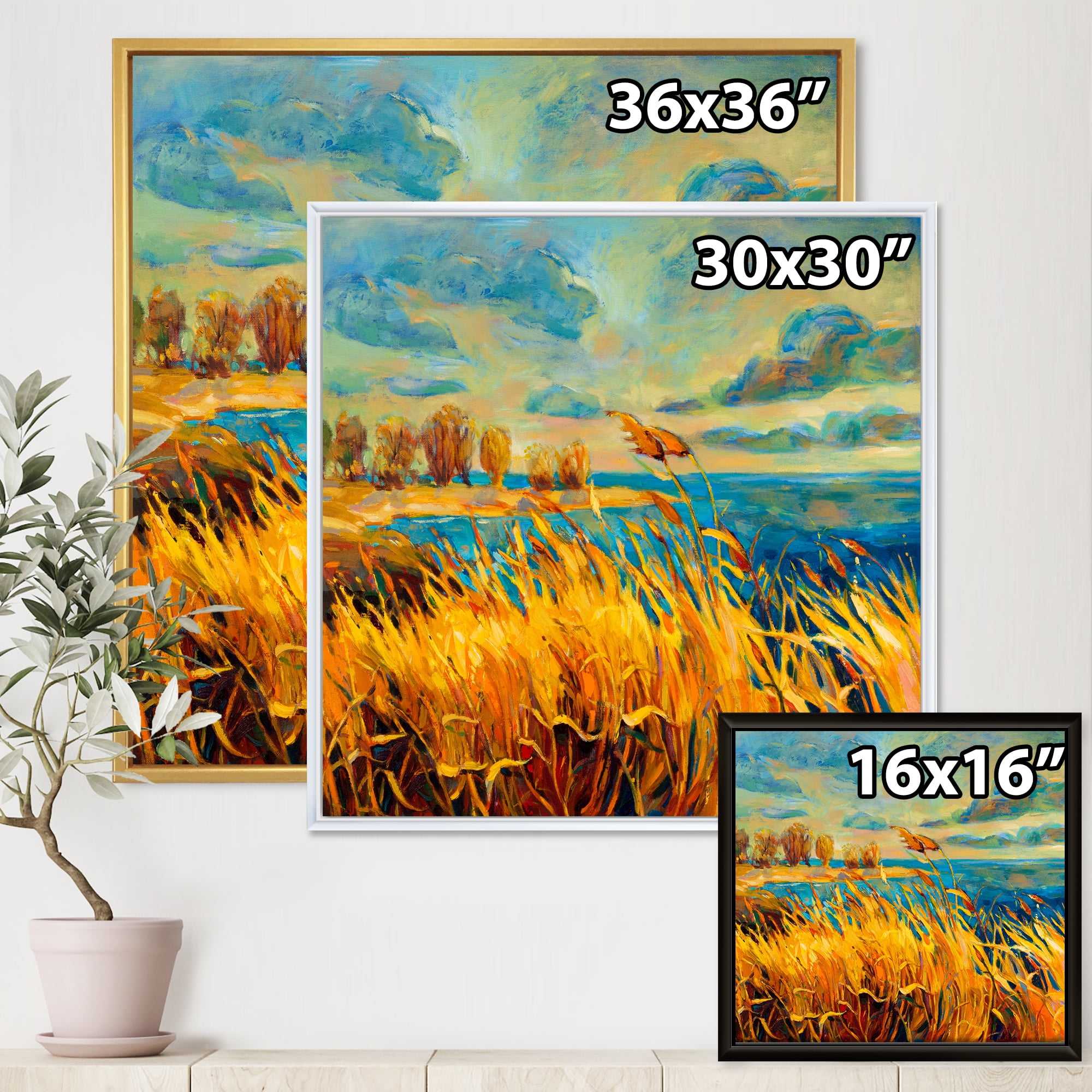 Designart 'Sunset Over Vibrant Lake' Nautical & Coastal Framed Canvas Wall Art Print